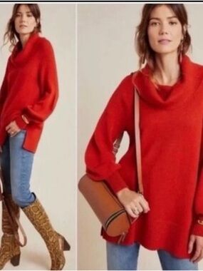 By Anthropologie Paloma Cowl Neck Tunic Sweater Paprika X-Small Balloon
Sleeve